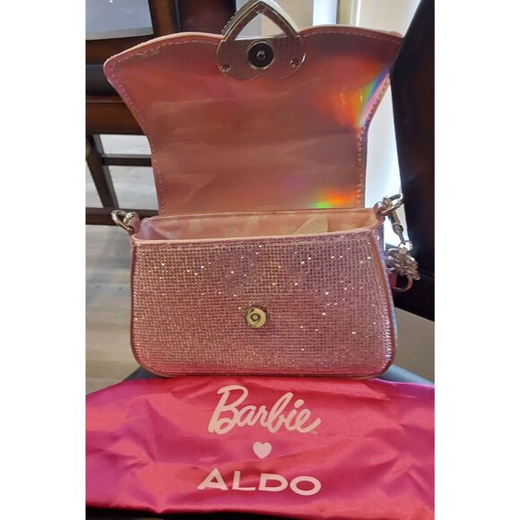 NEW~Aldo Barbie Pink Glitter Rhinestone Heart Accent Handbag Purse - Picture 4 of 11